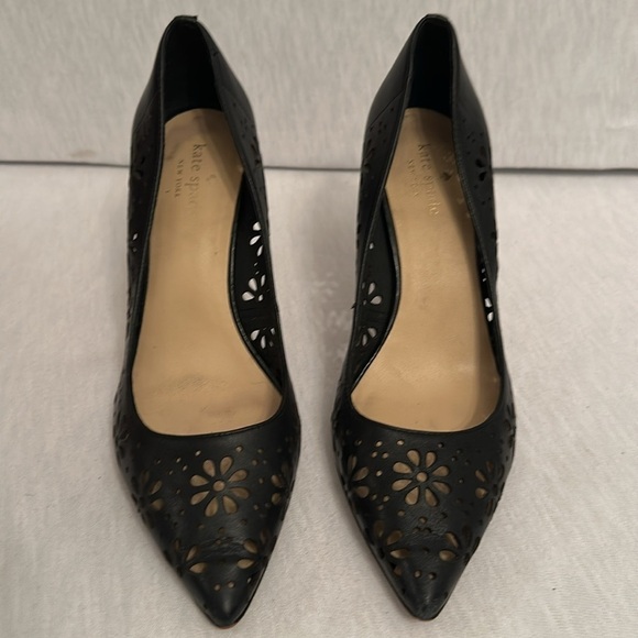 Kate Spade Ella Cutout Black 3.5” Scalloped Edge Pointed Heels Women’s Size 8.5 - Picture 5 of 9